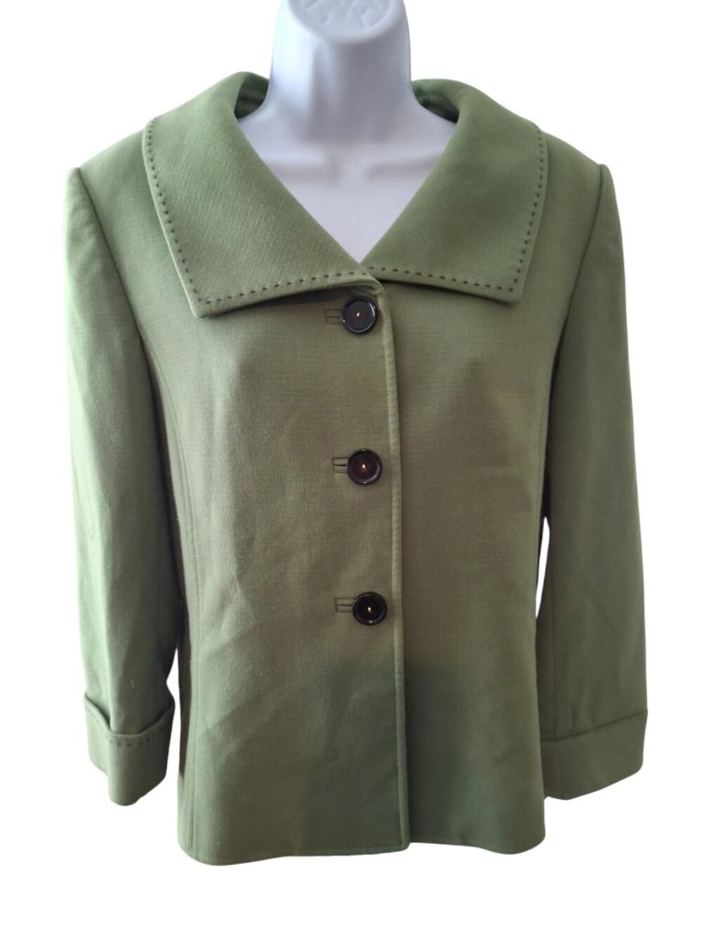 Alex Marie Womens Green Jacket Blazer Button Career Office Retro Minimalist